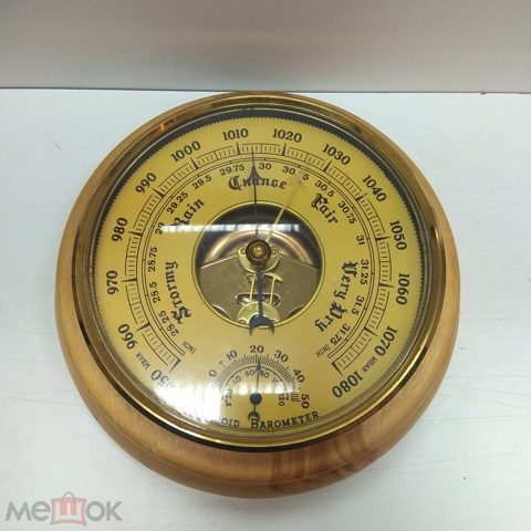 РЕДКИЙ. Барометр настенный. Aneroid Barometer. Дерево-металл. Метеорология СССР. — продан за 17 500 ₽