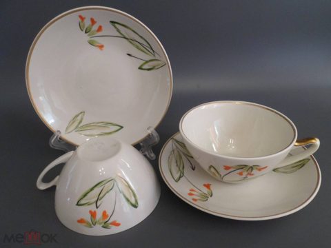 Чайная пара Примула. Чашка/ блюдце. Фарфор, позолота, роспись. Рига СССР редкая — продан за 2 700 ₽