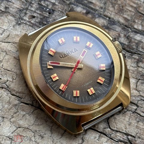 Советские мужские часы Чайка позолота, СССР, 1970е — продан за 14 595 ₽