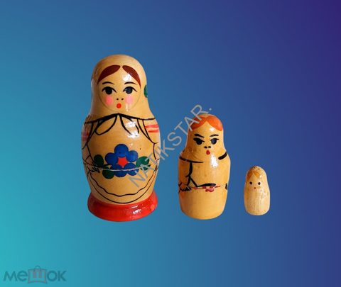 Матрёшка Русская 3в1, 70-е гг. СССР, нат. дерево, лак., ручная роспись. Набор из трёх матрёшек 6,5см — продан за 3 200 ₽