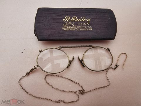 Старинное Пенсне Цепочка золото 56 проба футляр R Bailey BENNETT'S HILL BIRMINGHAM 19 век очки — продан за 23 000 ₽