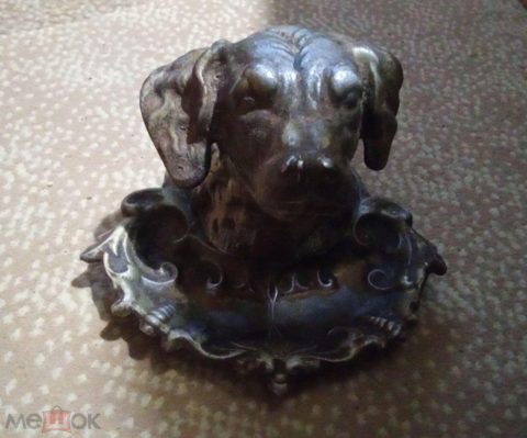 Антикварная старинная чернильница, пепельница, 11см, собака,клейма, 1950-х, СССР, распродажа — продан за 9 500 ₽