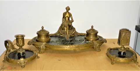Старинный чернильный прибор. Русская бронза, камень. Доброфлот. Царская Россия. Оригинал. — продан за 120 000 ₽