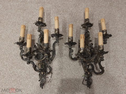 64см. Старинный подсвечник бронзовый настенный канделябр подсвечник латунный канделябр бра — продан за 120 000 ₽