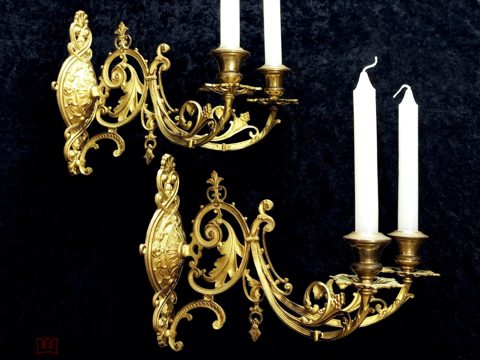 Бра 19в парные подсвечники свечи бронза позолота антикварное старинное винтаж освещение 0154 — продан за 97 000 ₽
