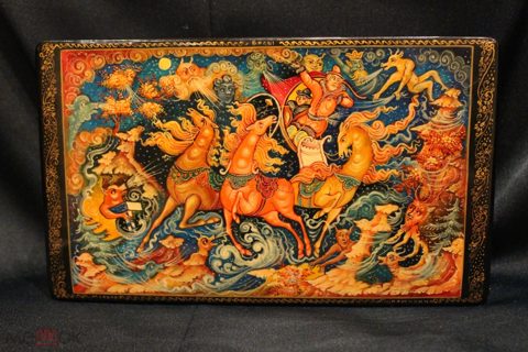 РЕДЧАЙШАЯ ШКАТУЛКА ЛАКОВАЯ МИНИАТЮРА МСТЕРА ПАЛЕХ ХОЛУЙ ФЕДОСКИНО БЕСЫ — продан за 75 000 ₽