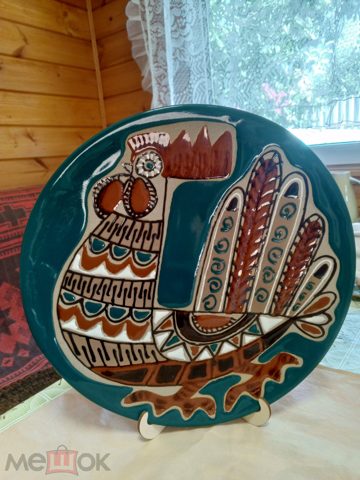 Тарелка настенная.Блюдо декоративное"Петух". ЛКСФ. 34см.Флинта З.П. 1960-е годы. Редкая. — продан за 40 000 ₽