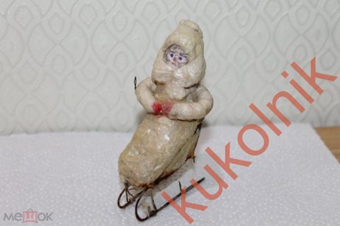 Елочная игрушка СССР, елочная игрушка ватная девочка на санках, довоенная, редкая. — продан за 35 000 ₽