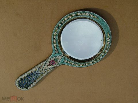 Зеркало ручное. ИТАЛЬЯНСКАЯ МОЗАИКА. Начало 20 века. — продан за 42 000 ₽